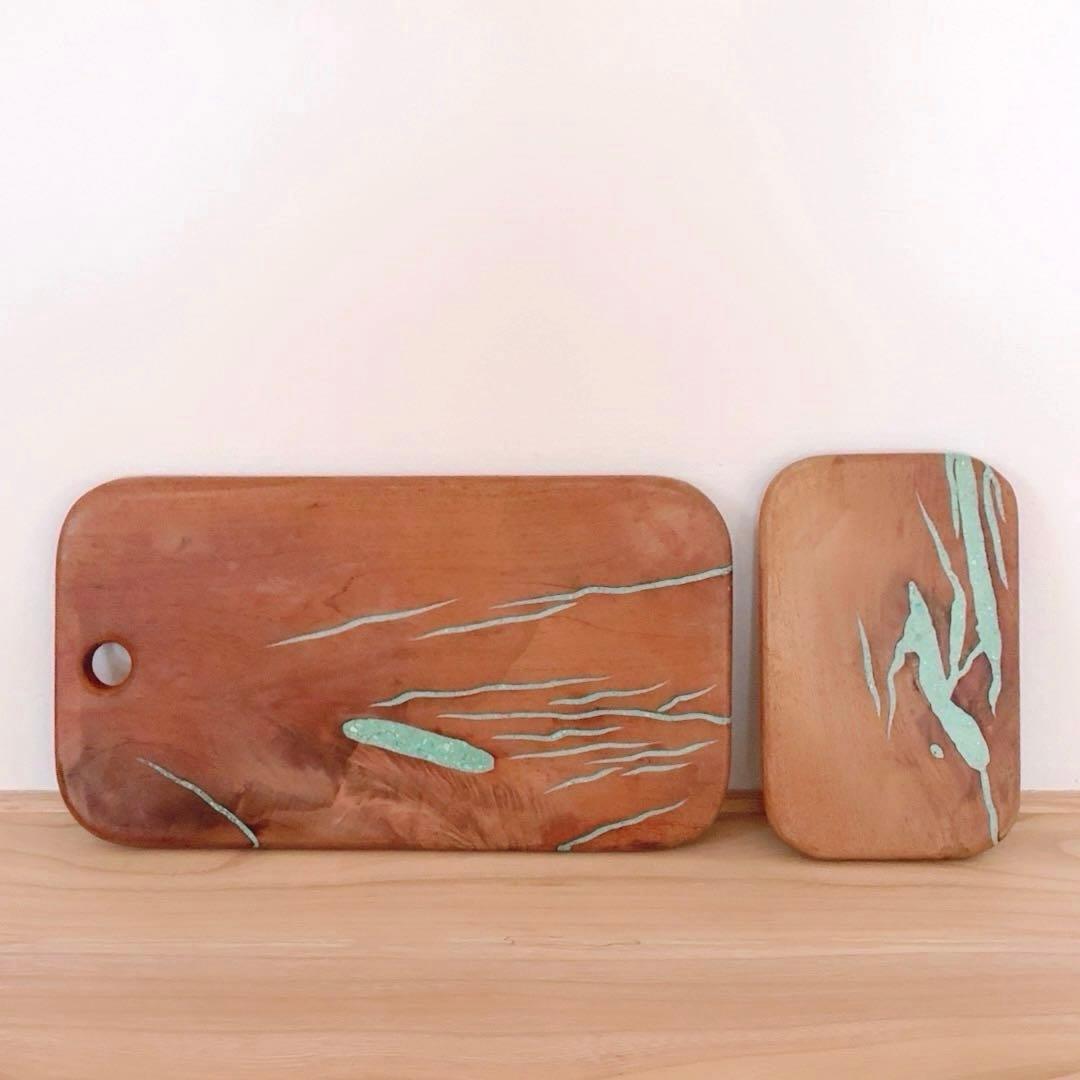 カッティングボード ターコイズインレイ まな板 2セット 天然木 アメリカ製