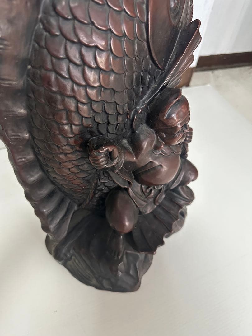 貴重　骨董　銘木　開運　金運　恵比寿様　鯛　木彫り　一刀彫