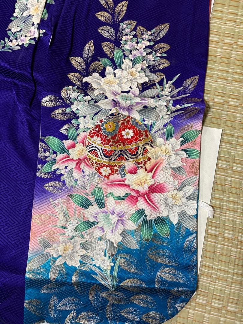 七五三 着物セット 紫色 花柄　7歳　女の子　フルセット