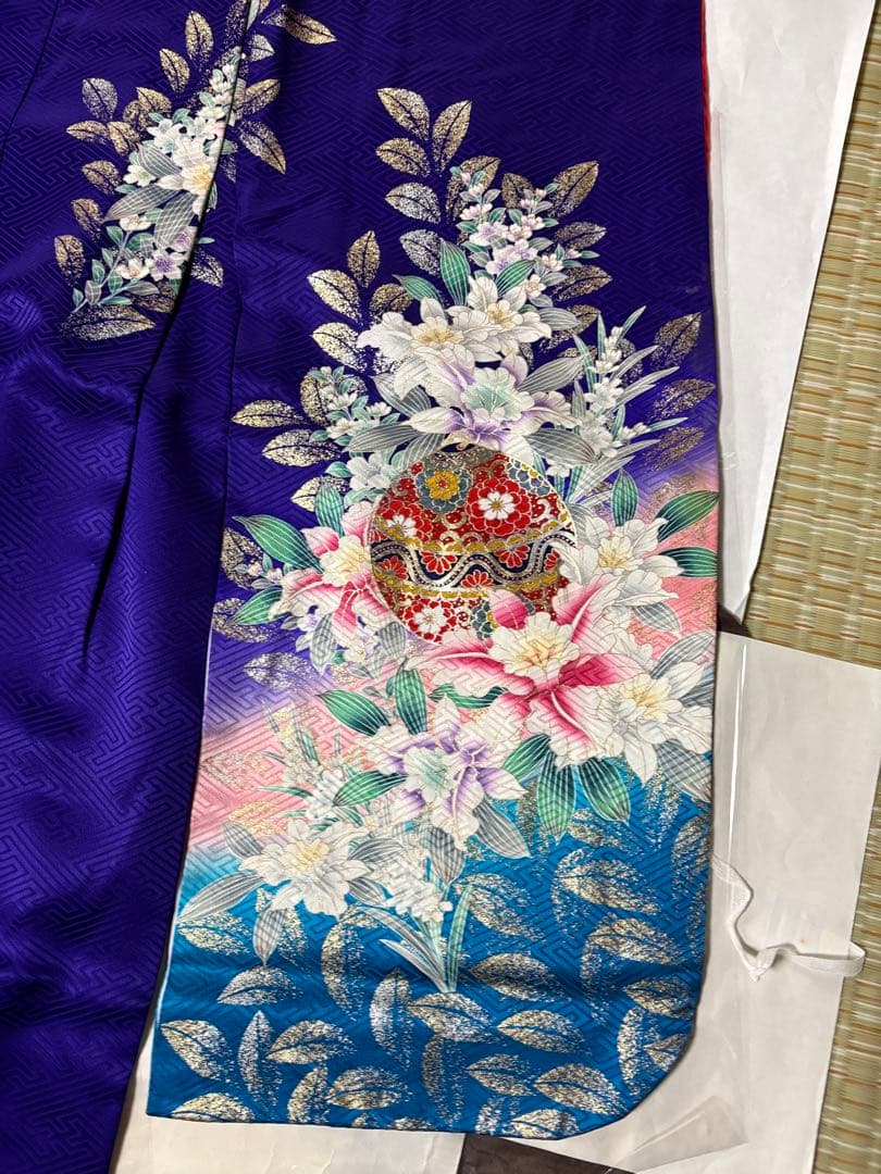 七五三 着物セット 紫色 花柄　7歳　女の子　フルセット