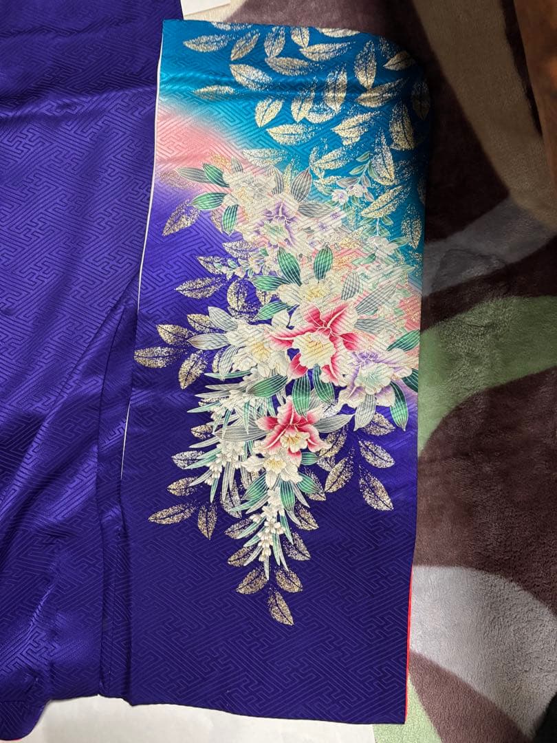 七五三 着物セット 紫色 花柄　7歳　女の子　フルセット