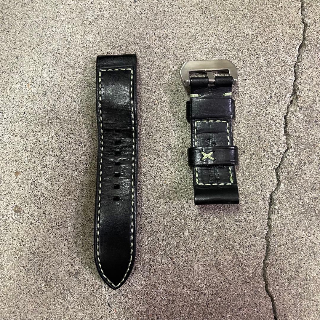 松下庵 M74 パネライ ストラップ ブラック＆ライムグリーン 24-24mm