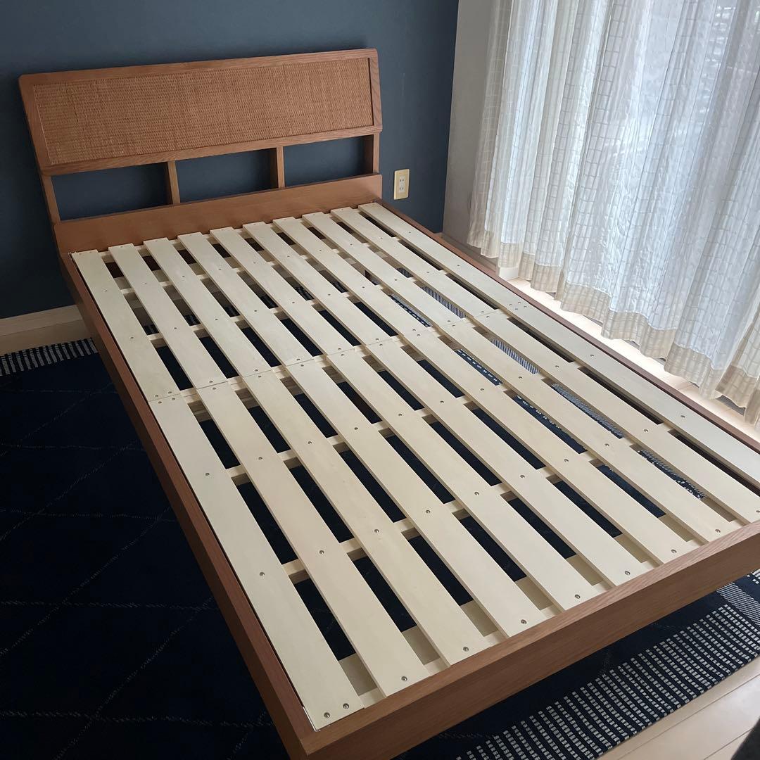 【たろう】 セミダブルベッドフレーム 木製ラタン調＋エマスリープマットレス