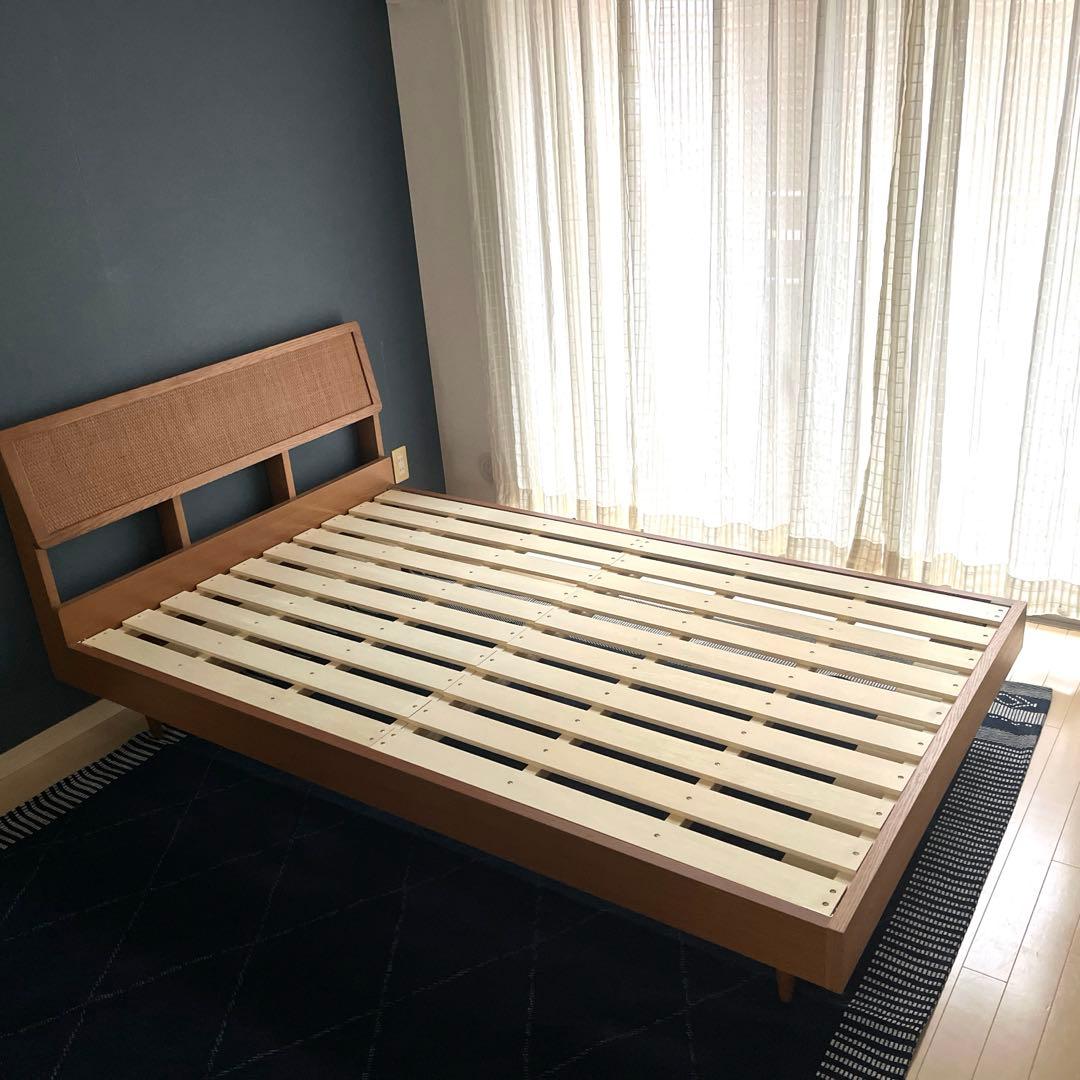 【たろう】 セミダブルベッドフレーム 木製ラタン調＋エマスリープマットレス