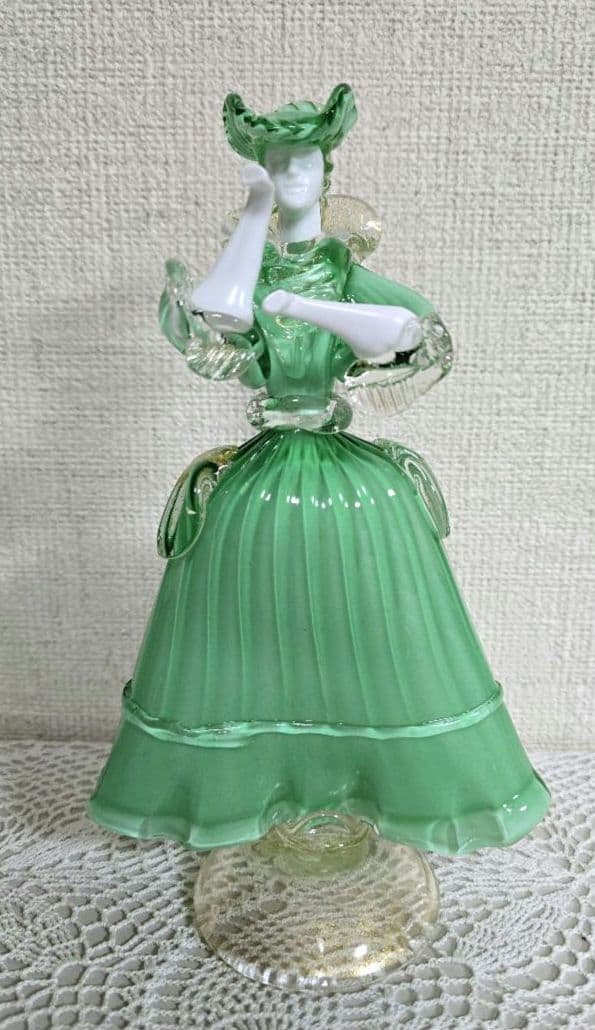ベネチアングラス 人形 Murano グリーン