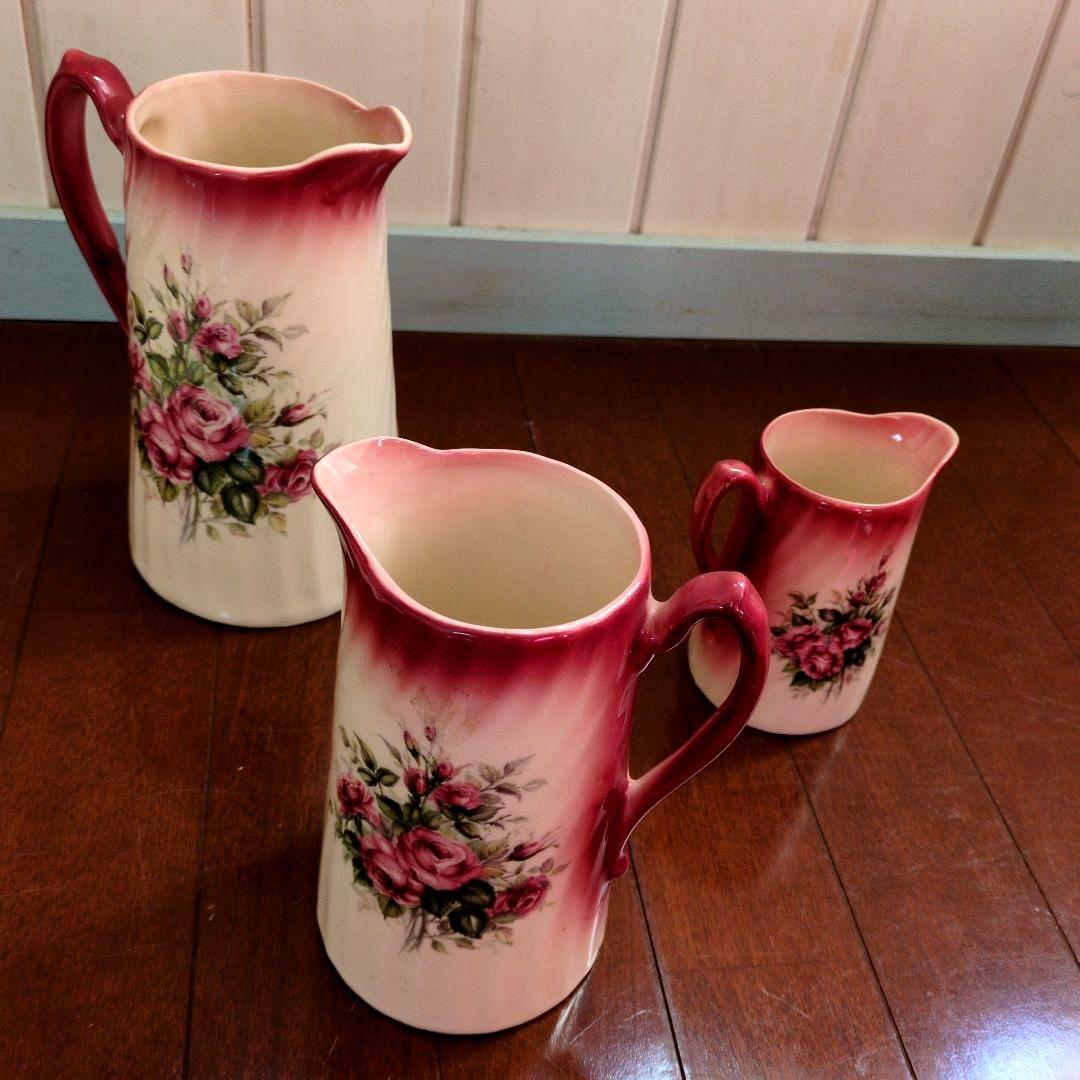 ★英国製　大きい洗面器とピッチャーの５点セット