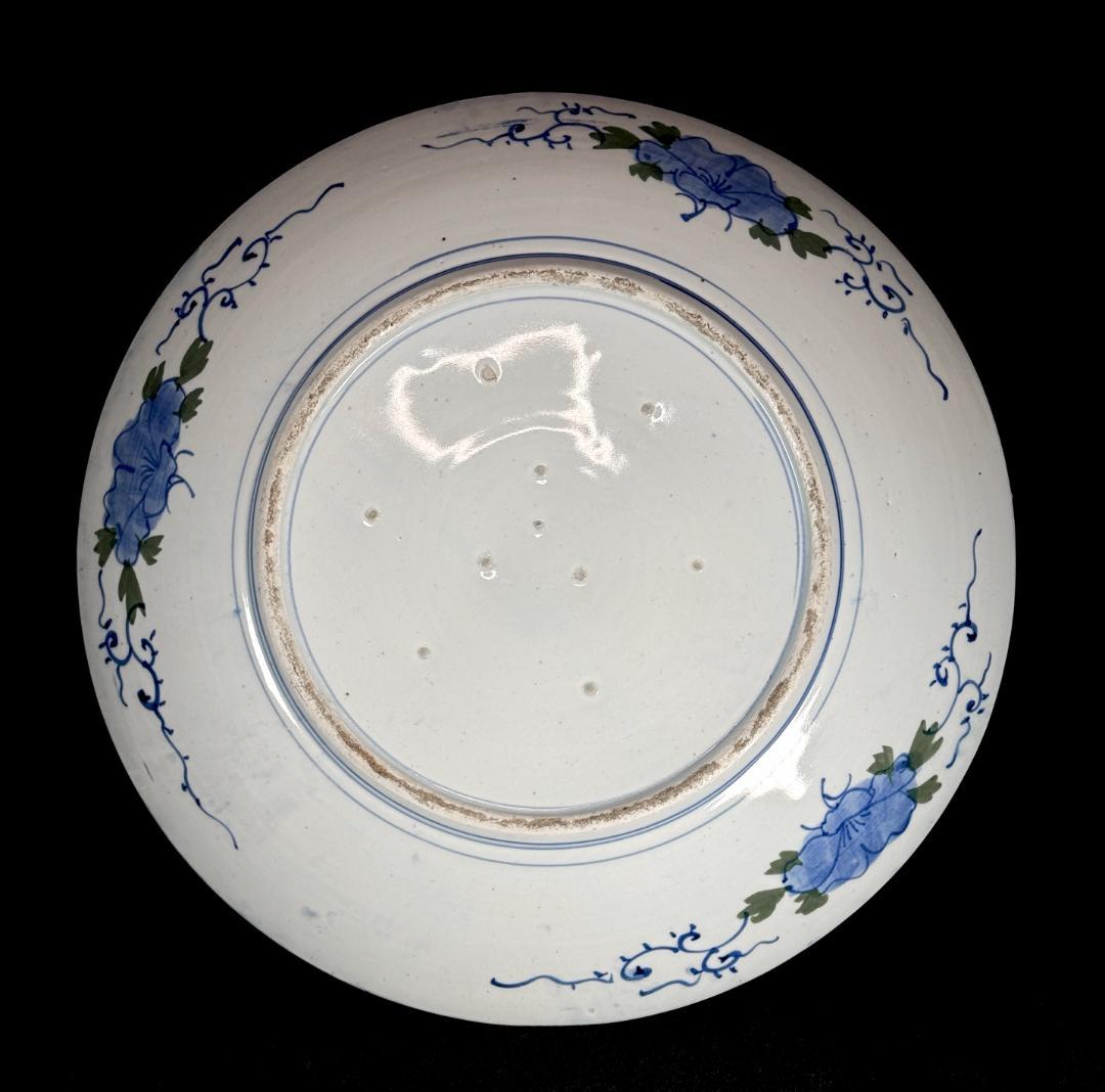 時代物　古伊万里　染付孔雀牡丹文大皿　直径46㎝