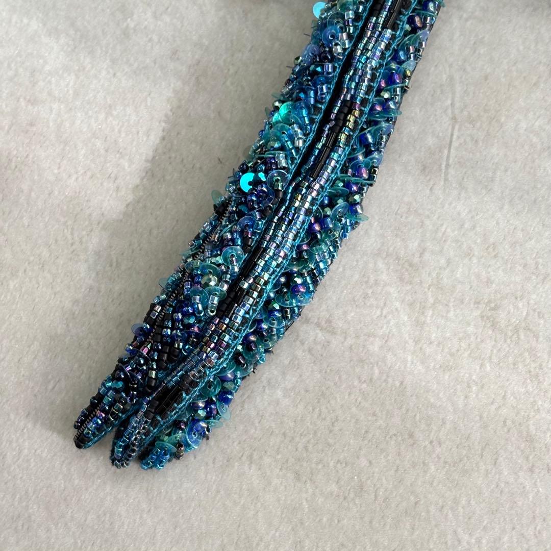 【カササギ】ビッグサイズ ビーズ刺繍ブローチバッグチャーム