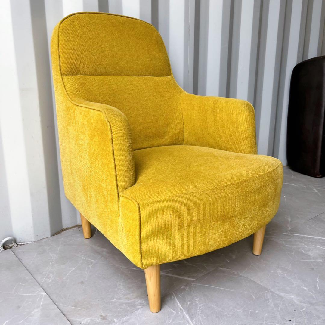 取付無料！ケユカ 北欧風イエローグリーンファブリックナチュラル1Pアームソファ✨