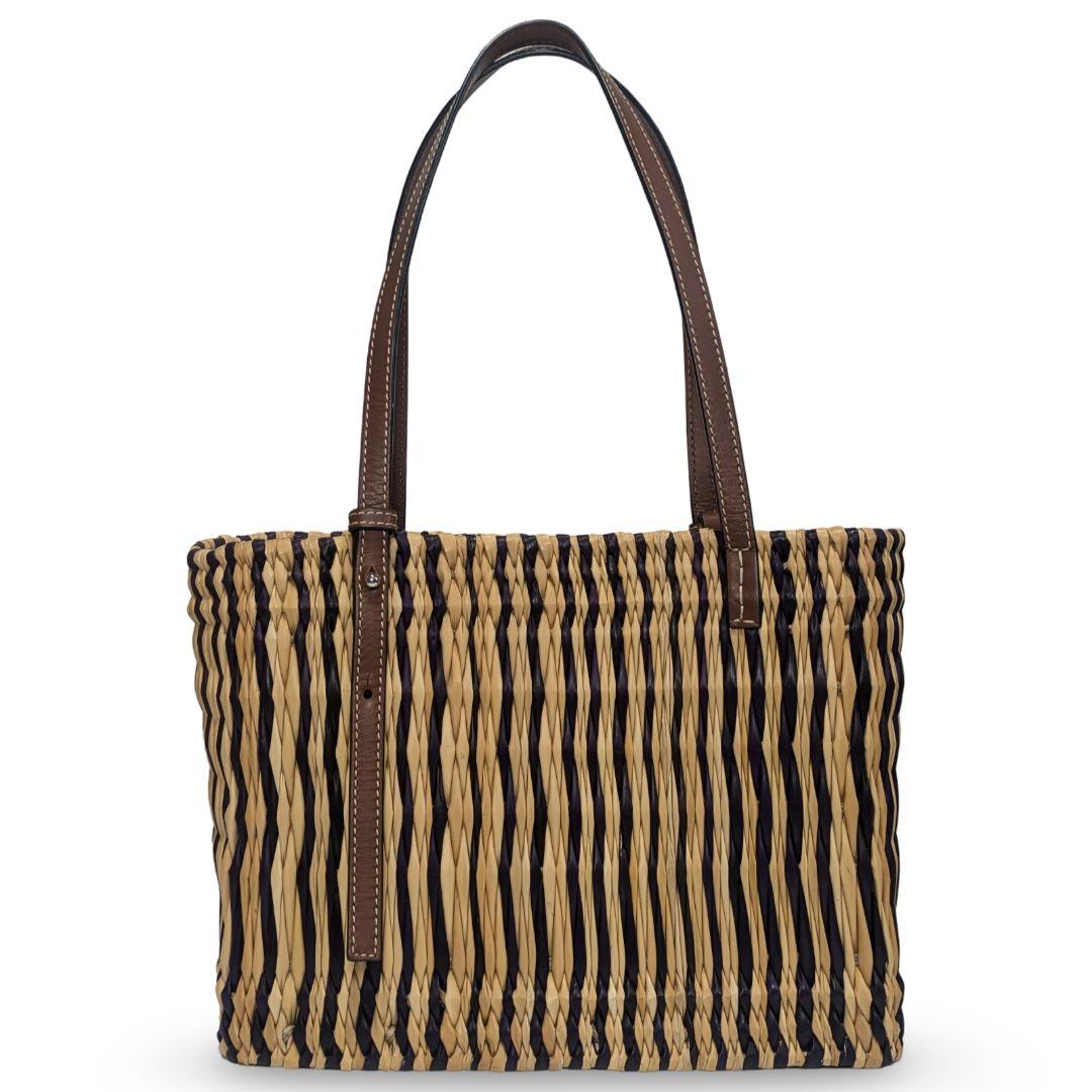 【新品同様】LOEWEロエベ バスケットバッグ　ラフィア　ストライプ