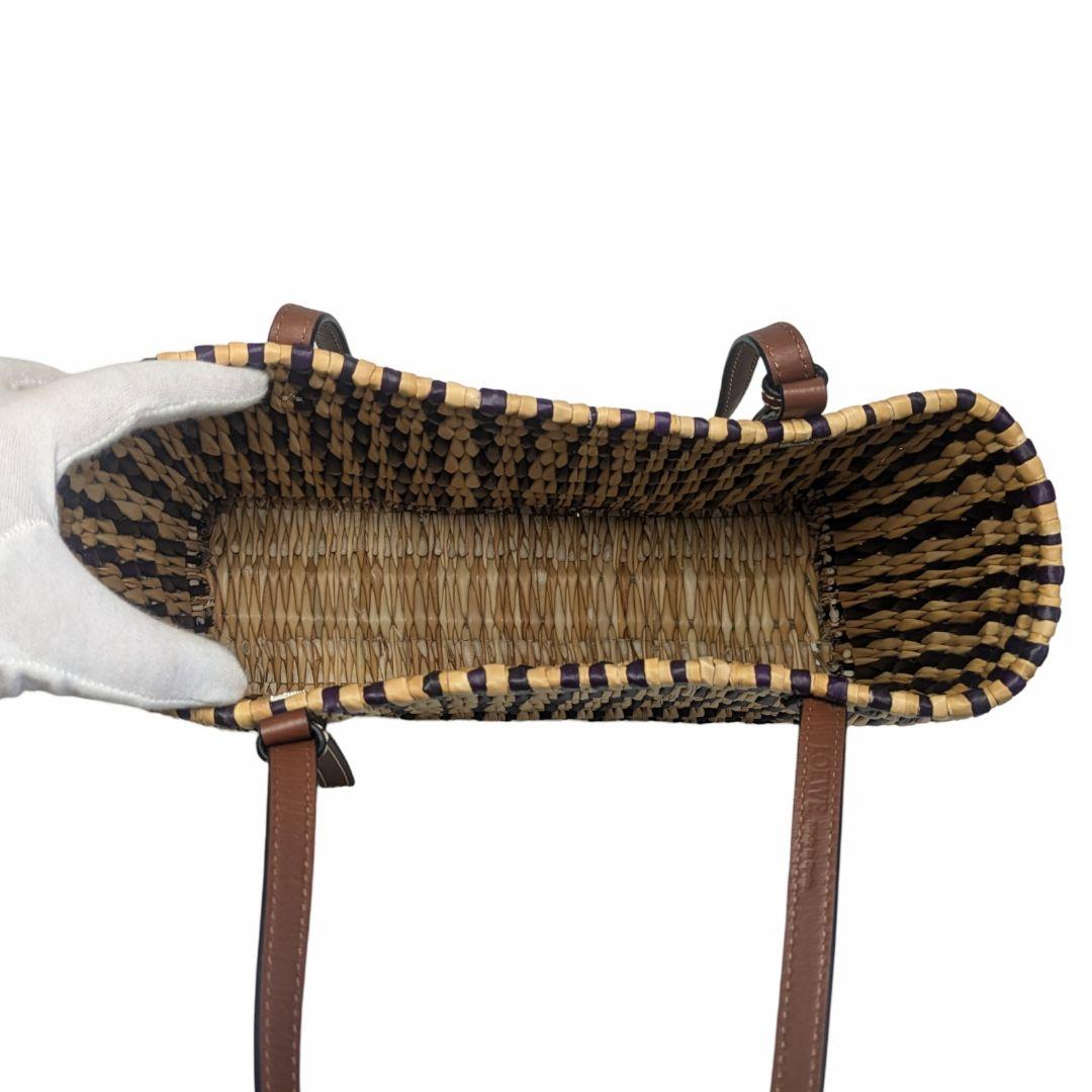 【新品同様】LOEWEロエベ バスケットバッグ　ラフィア　ストライプ