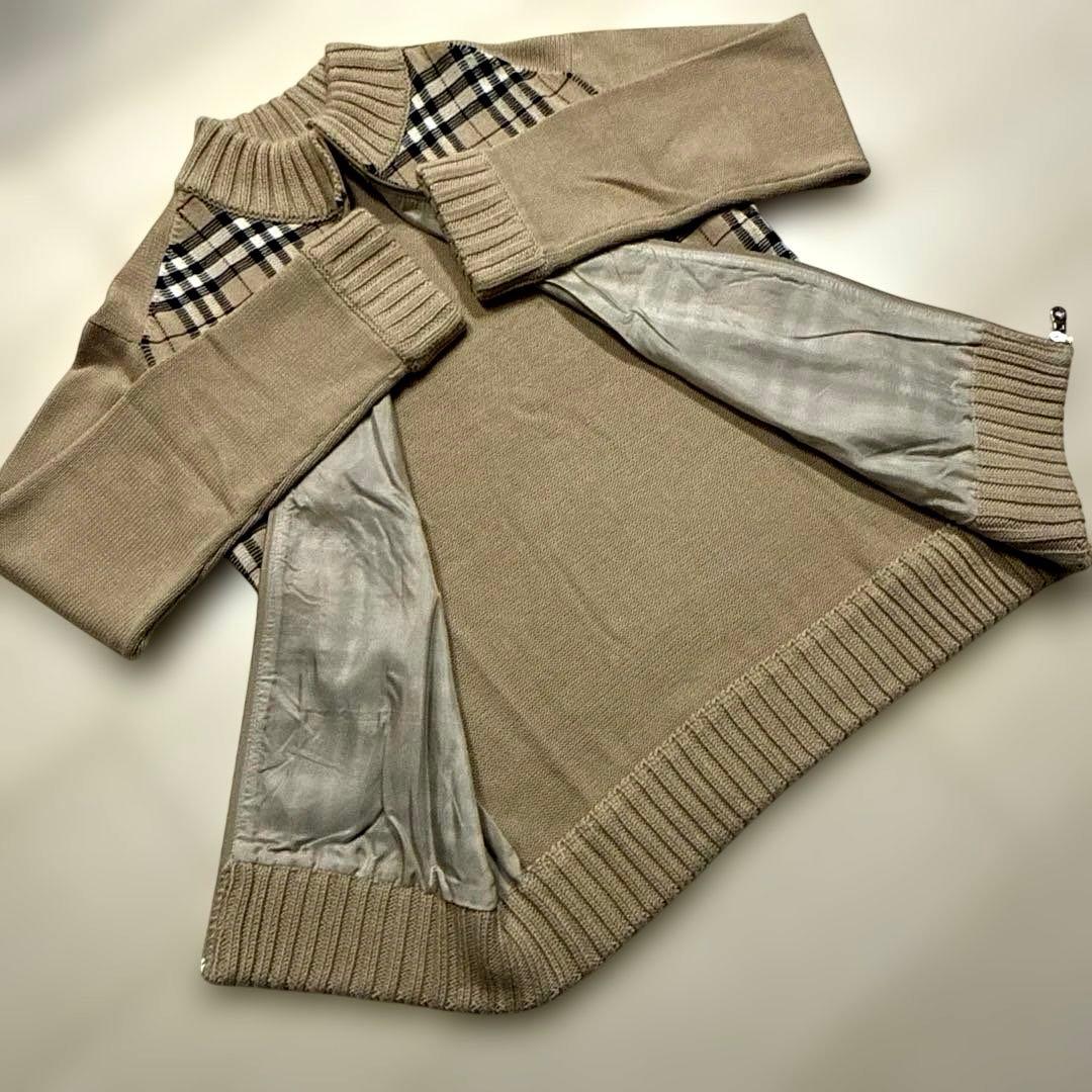 バーバリーブラックレーベル　メンズ　フルジップ　ニット　ノバチェック　M