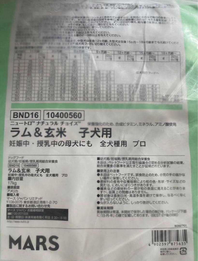 Nutro ラム&玄米 子犬用 17kg