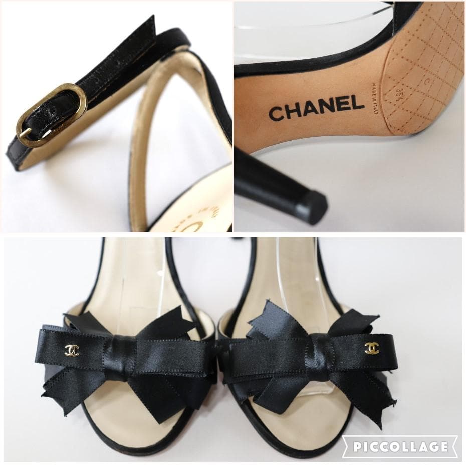 未使用 CHANEL シャネル サンダル リボン ココマーク ブラック 23cm