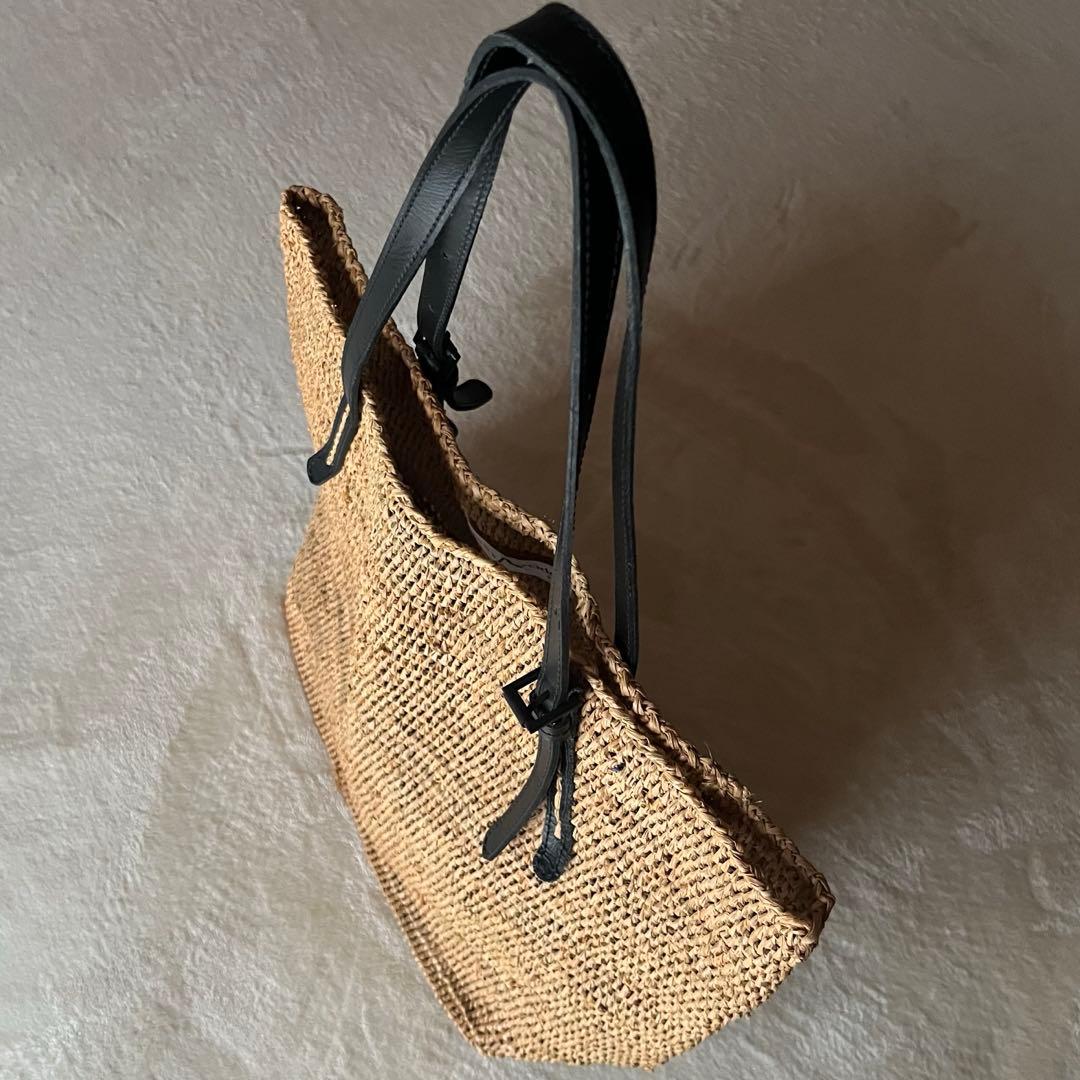 美品希少⭐︎サンアルシデ 持ち手レザーベルト　ラフィアトートバッグ