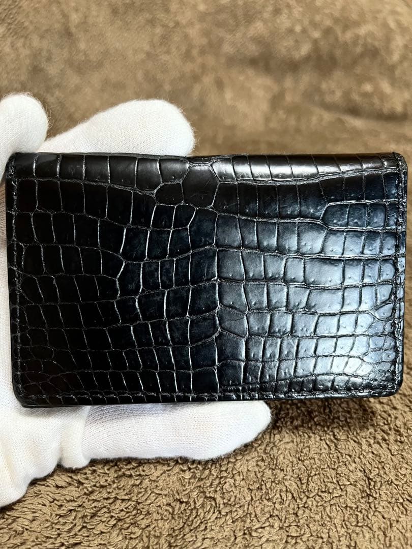 最高級 カミーユフォルネ クロコ ポロサス 名刺入れ カードケース ブラック 黒