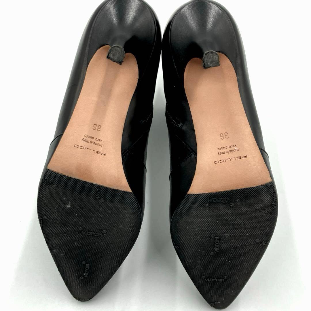 【m】ペリーコ レザー ショートブーツ 黒 36 サイドジップ イタリア製