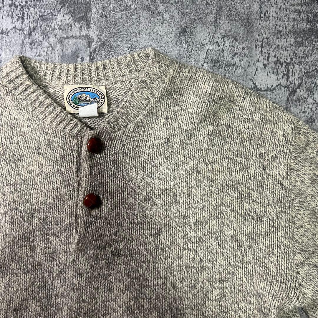 【vintage】希少　USA製　ヘンリーネックニット　グレー　古着　一点物