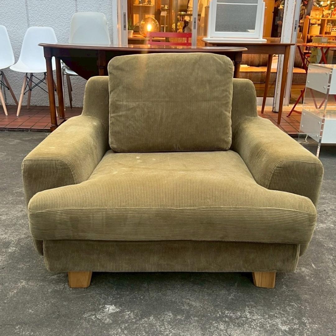 コーデュロイ 1Pソファ 1人掛け シングルソファ 1シーター カーキ モダン