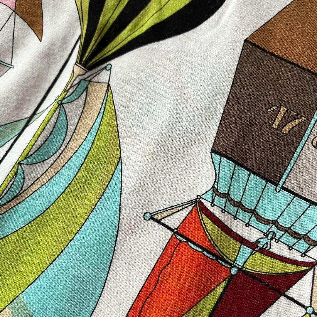 HERMES ワンピース　カラフル　バルーン　半袖　Lサイズ　ホワイト　白