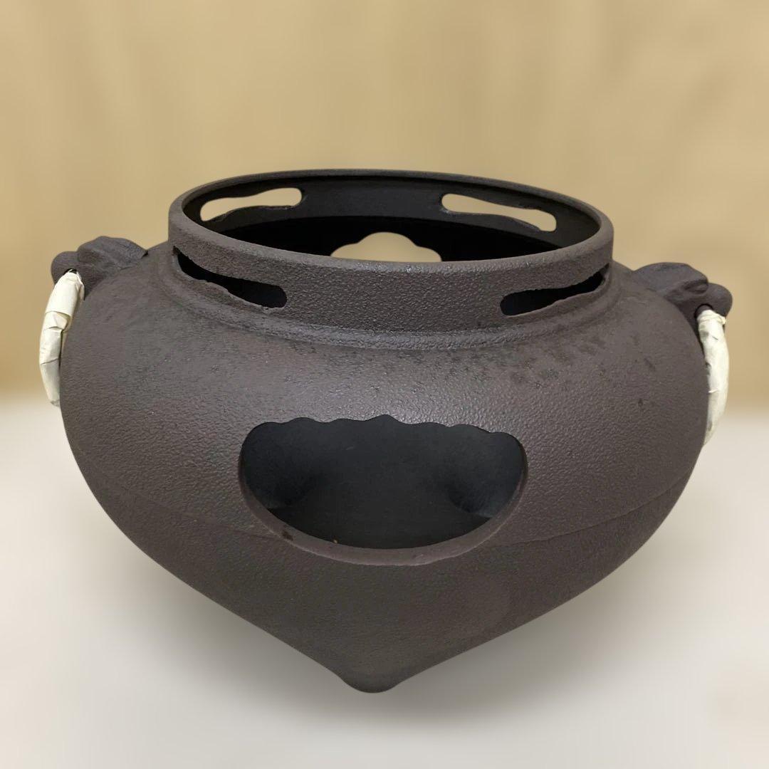 値下げ　美品　鬼面風炉　釜付　鉄風炉　練習用