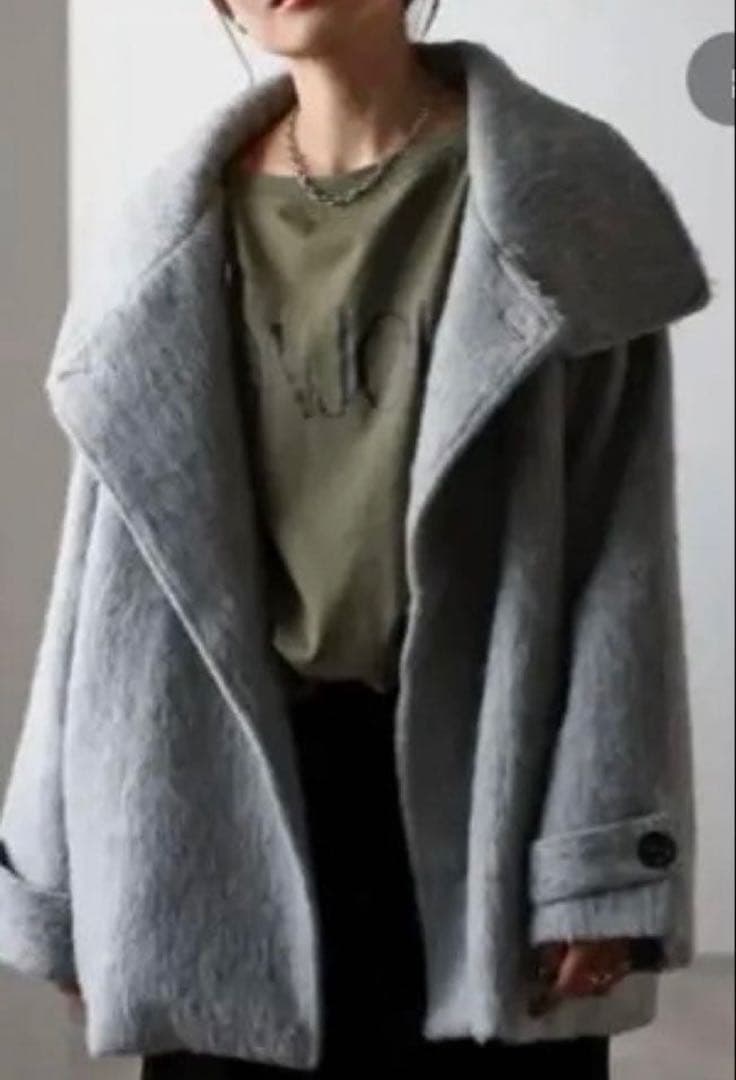 ボンジュールサガンシャギーミドル丈スタンドカラーコート