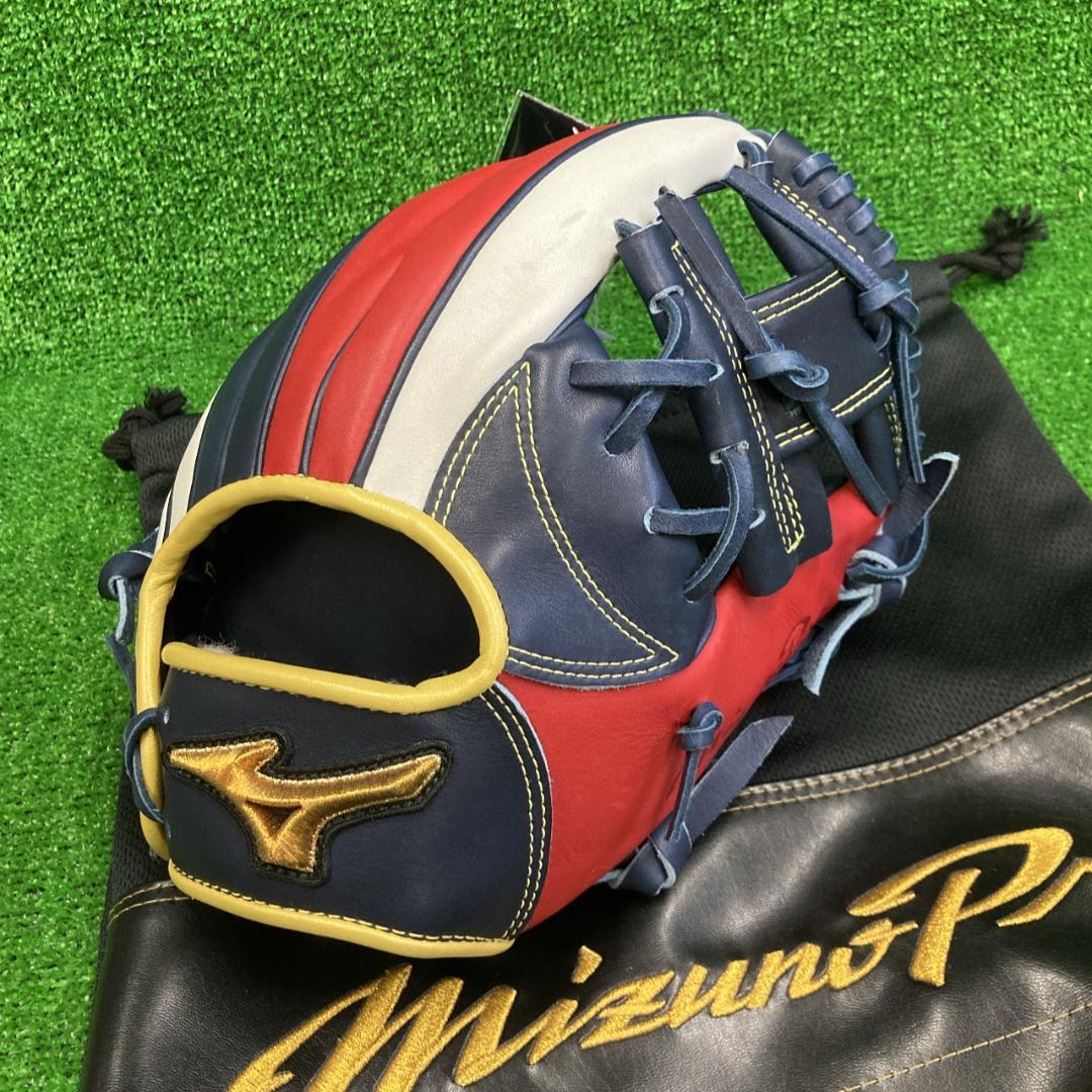 新品 ミズノプロ 軟式用グラブ 内野手用 Dブルー×レッド 1AJGR28103