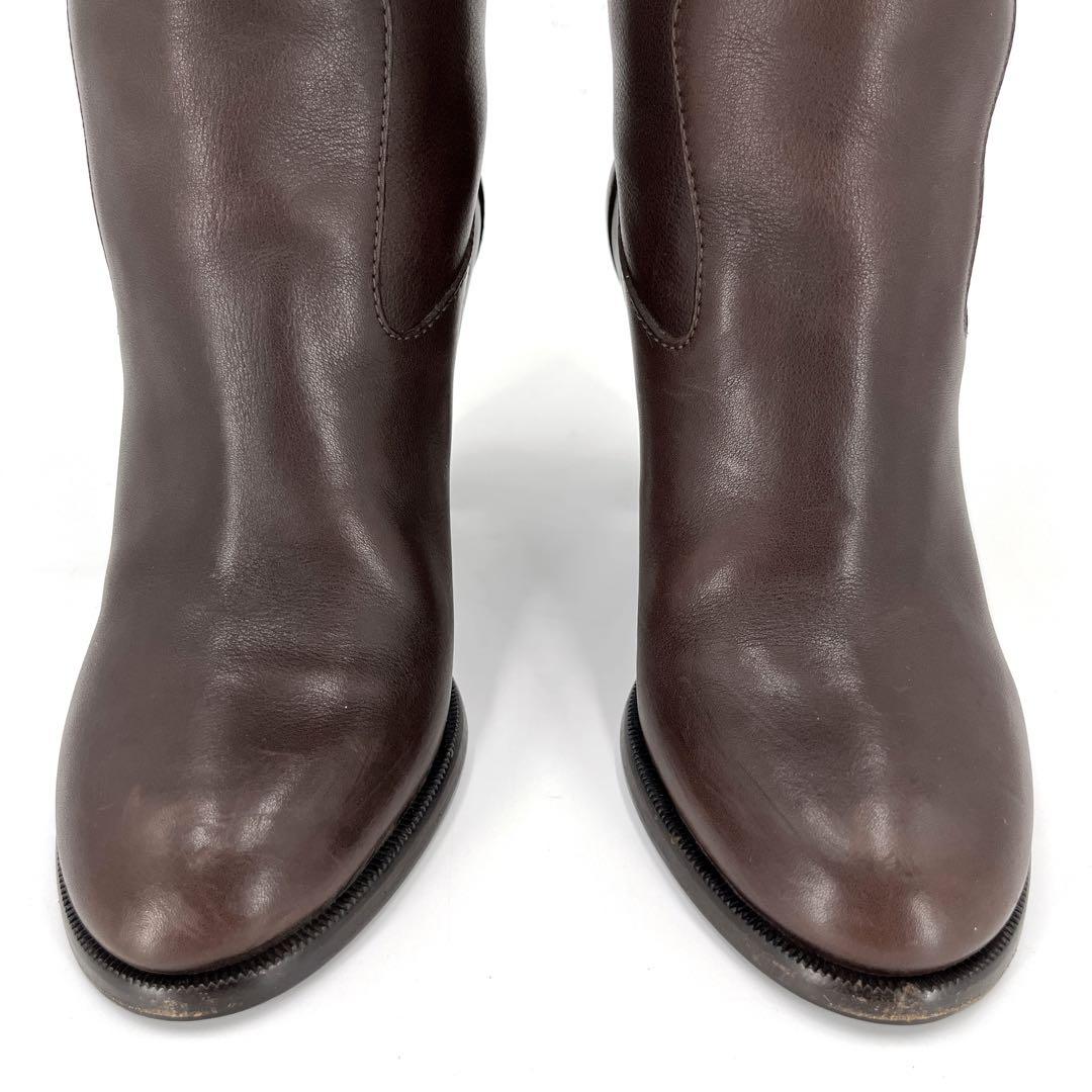 ルイヴィトン　ロングブーツ　LVロゴ金具　ベルトデザイン　ブラウン　レザー　36