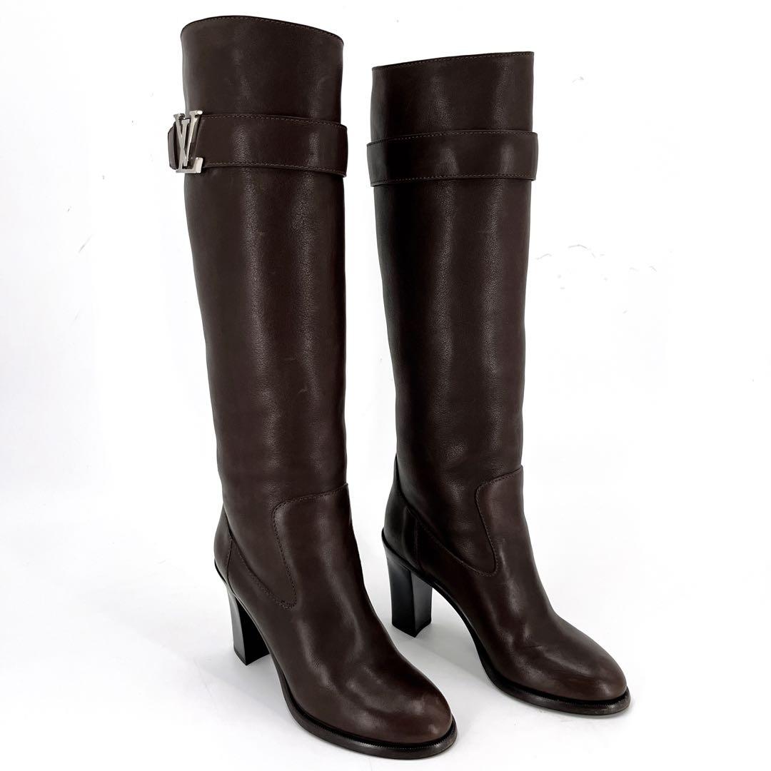 ルイヴィトン　ロングブーツ　LVロゴ金具　ベルトデザイン　ブラウン　レザー　36