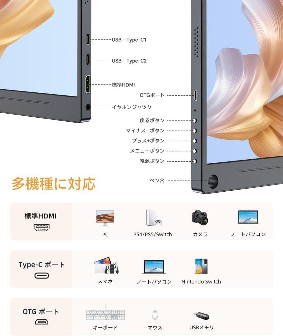 モバイルモニター 15.6インチ UPERFECT モバイルディスプレイ 卓上ス