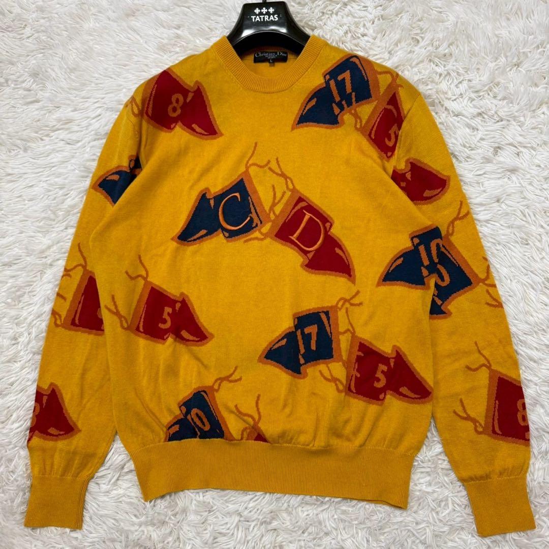 ✨XL相当✨クリスチャンディオール ニット CDロゴ 刺繍 総柄 クルーネック
