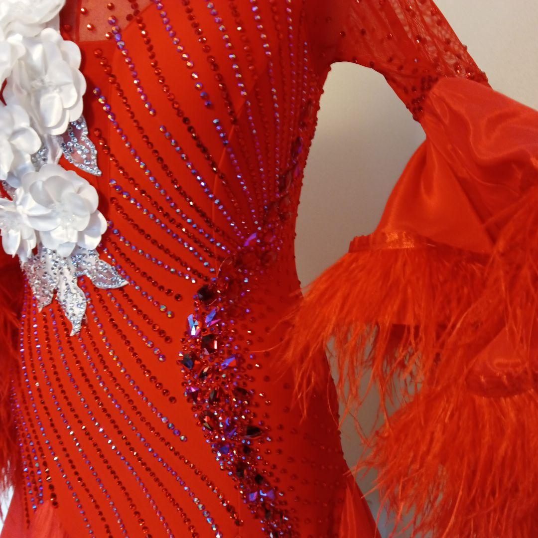 専用✨️豪華オーダー✨️社交ダンススタンダードドレス（Ｌサイズ）赤&白グラデー