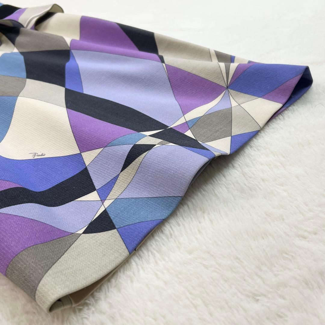 美品【エミリオプッチ】ウールウエストフリルノースリーブワンピース☆幾何学柄☆L