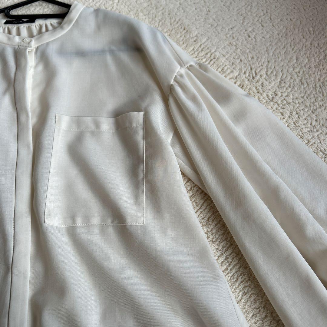 アニュアンス　シアーボリュームスリーブブラウス　アイボリー　シャツ　ブラウス