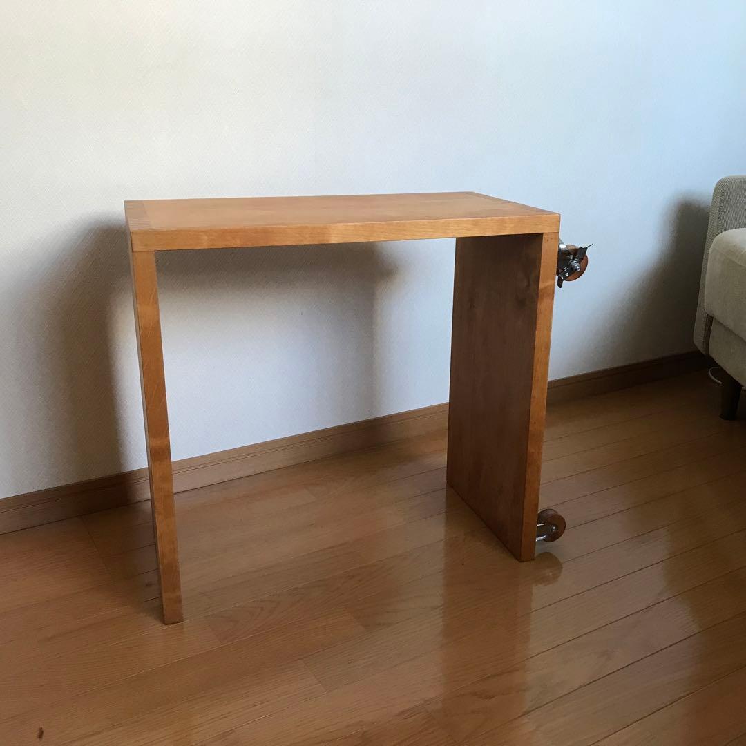 コの字 サイドテーブル キャスター付 木製 和モダン ベッドサイド ビンテ ージ