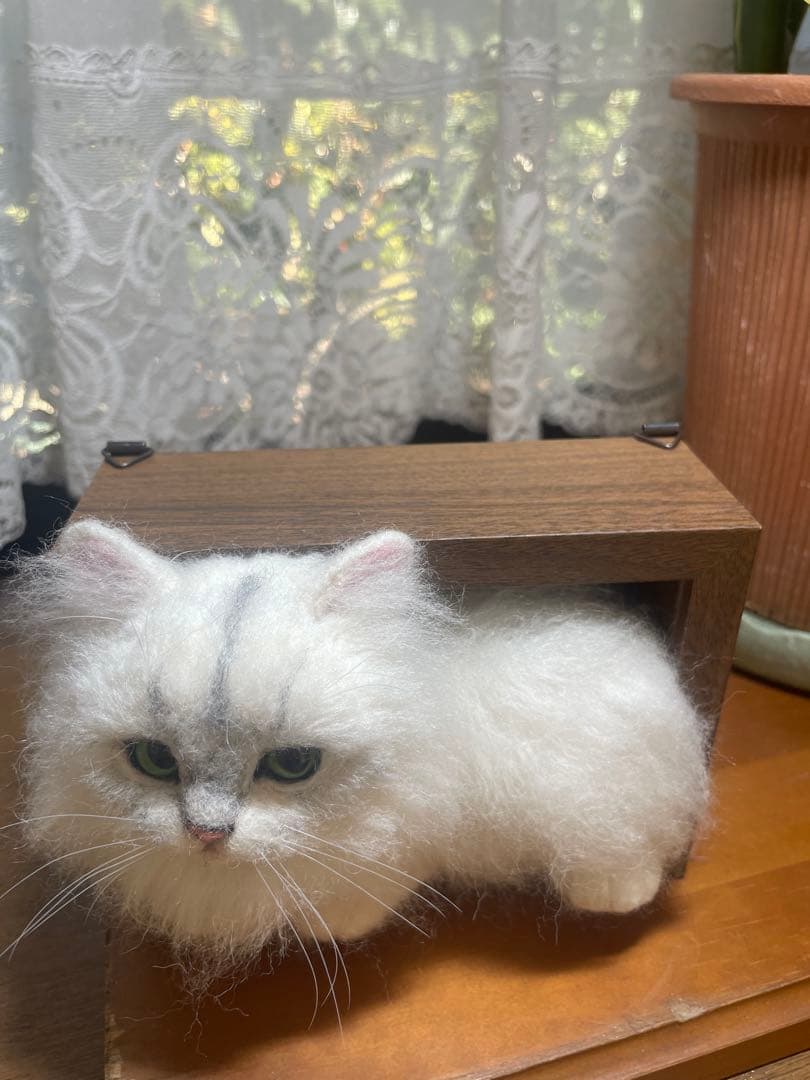 羊毛フェルト　猫　チンチラシルバーちゃんBOX型フレーム