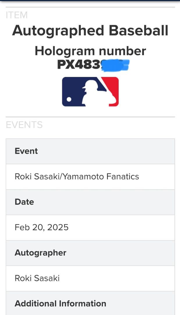 佐々木朗希 直筆サインボール MLB 東京シリーズ FANATICS