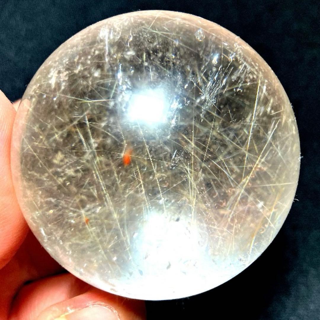 50mm ゴールドルチルクォーツ　丸玉　スフィア　金針水晶