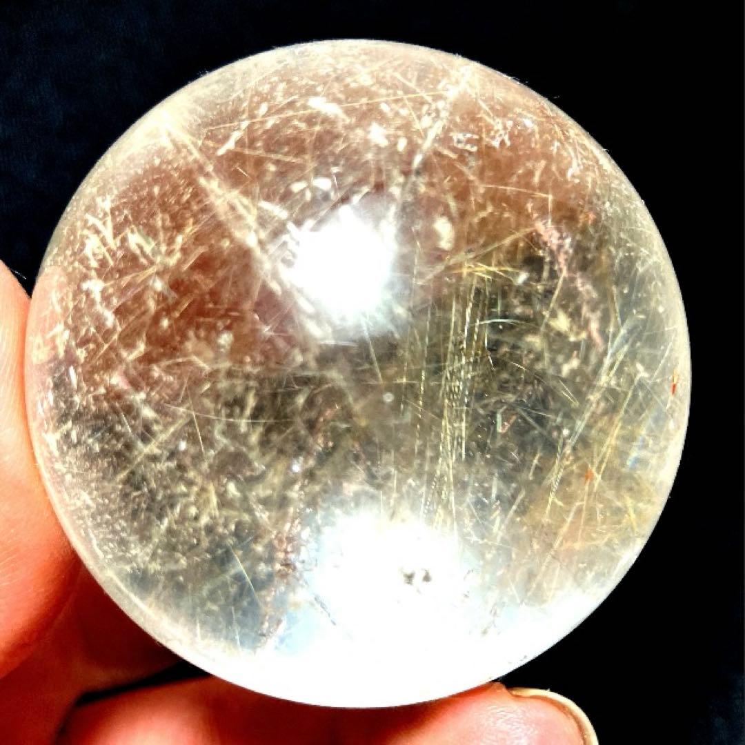 50mm ゴールドルチルクォーツ　丸玉　スフィア　金針水晶