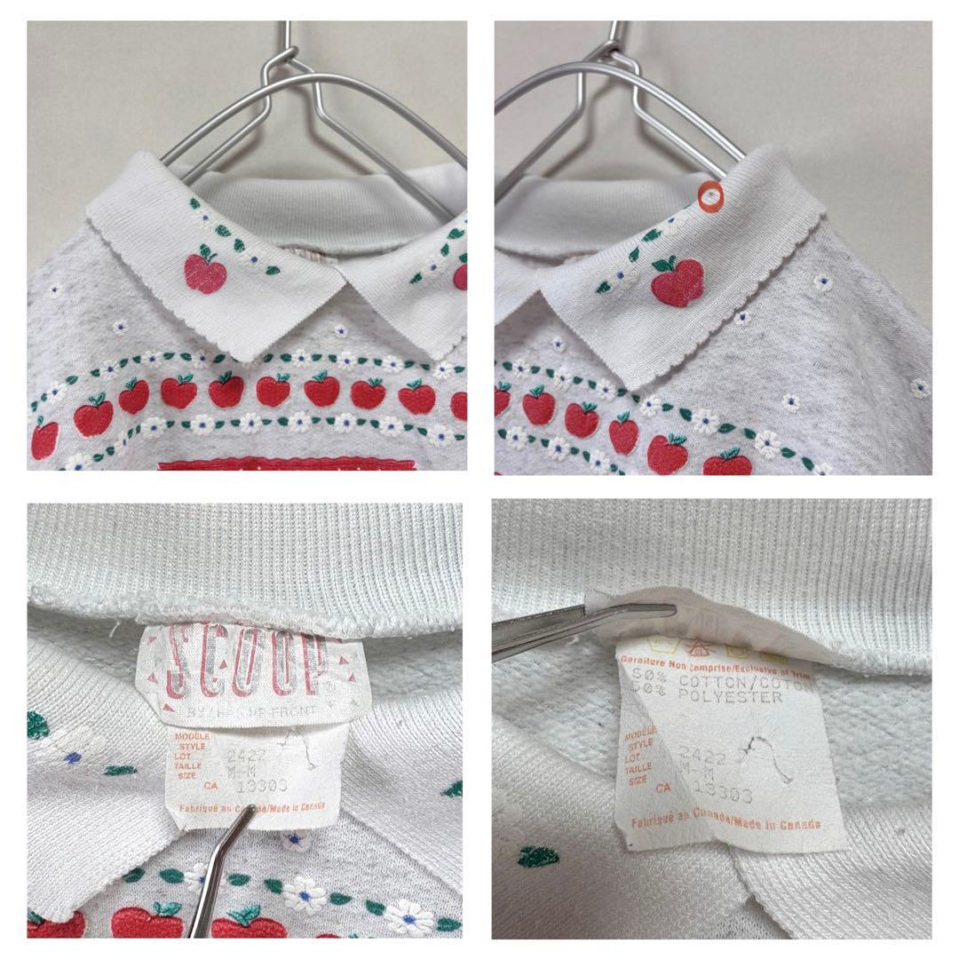 USAvintageアメリカ古着発泡プリントくまちゃんりんごお花襟付きスウェット