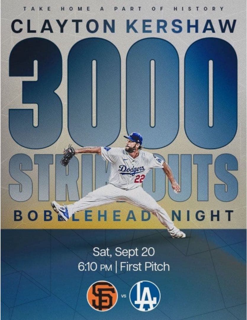 カーショー　ボブルヘッド　3000奪三振 来場者限定　スタジアム配布　新品