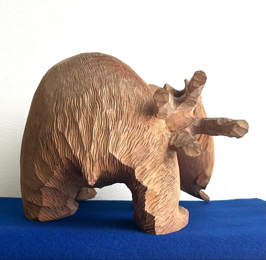 日川清作 トゥムシ彫り 木彫熊 1989年 北海道阿寒湖 3.4kg 37cm