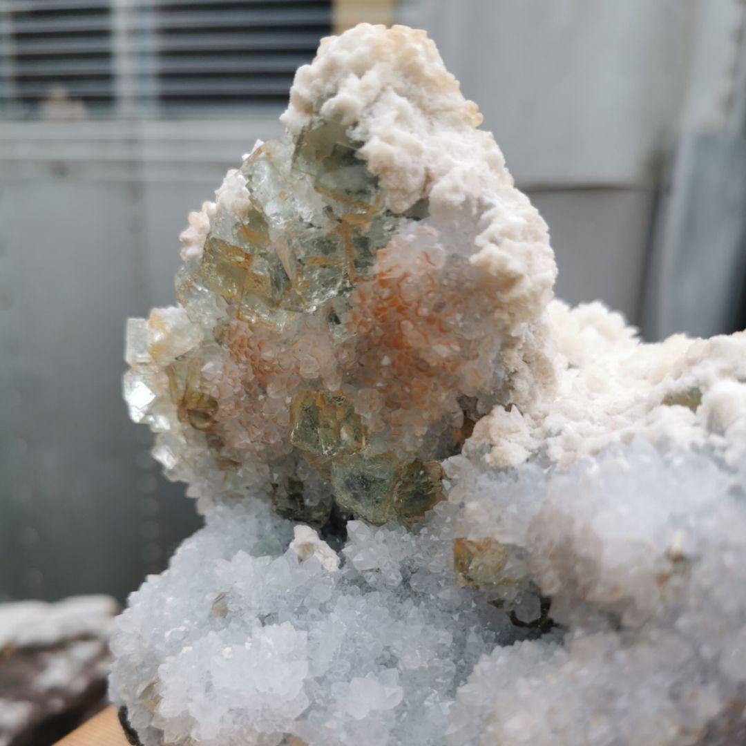 フローライト＆水晶クラスター　共生鉱物　鑑賞石　石　置物　オブジェ　インテリア