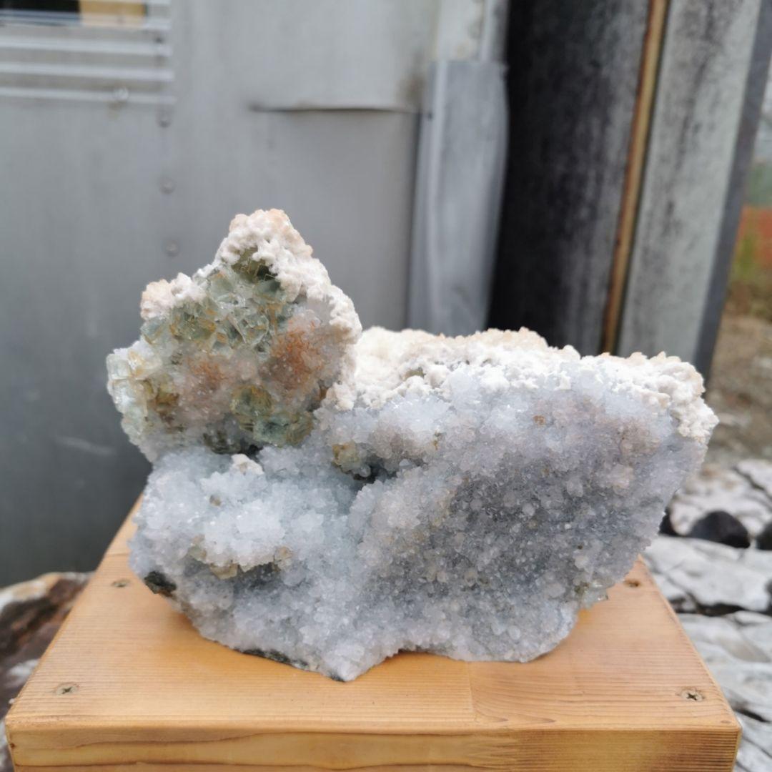 フローライト＆水晶クラスター　共生鉱物　鑑賞石　石　置物　オブジェ　インテリア