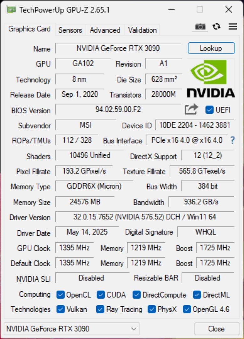 MSI RTX 3090 VENTUS 3X 24G OC グラフィックボード