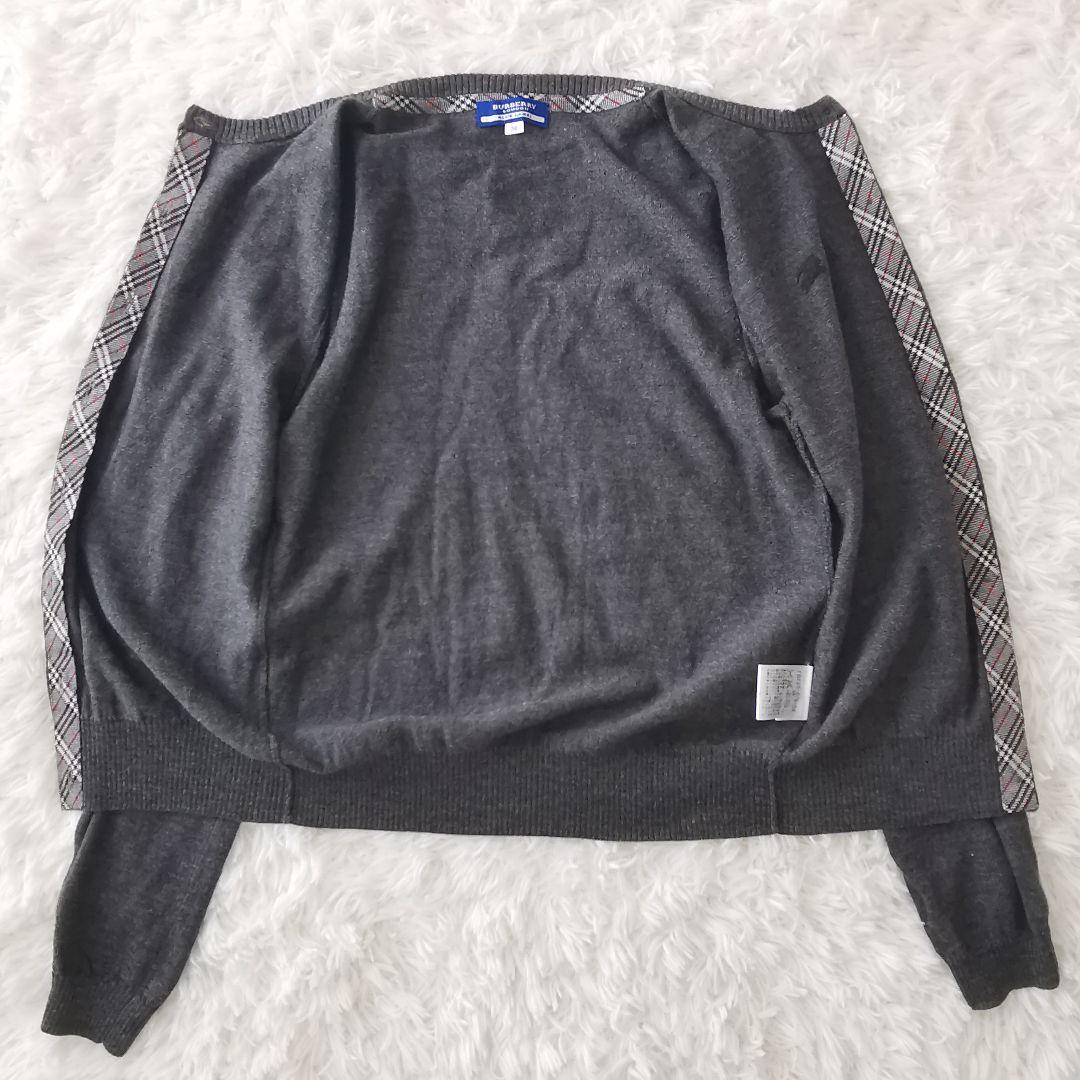 バーバリー ホースロゴ刺繍 ノヴァチェック ウール カーディガン グレー 38