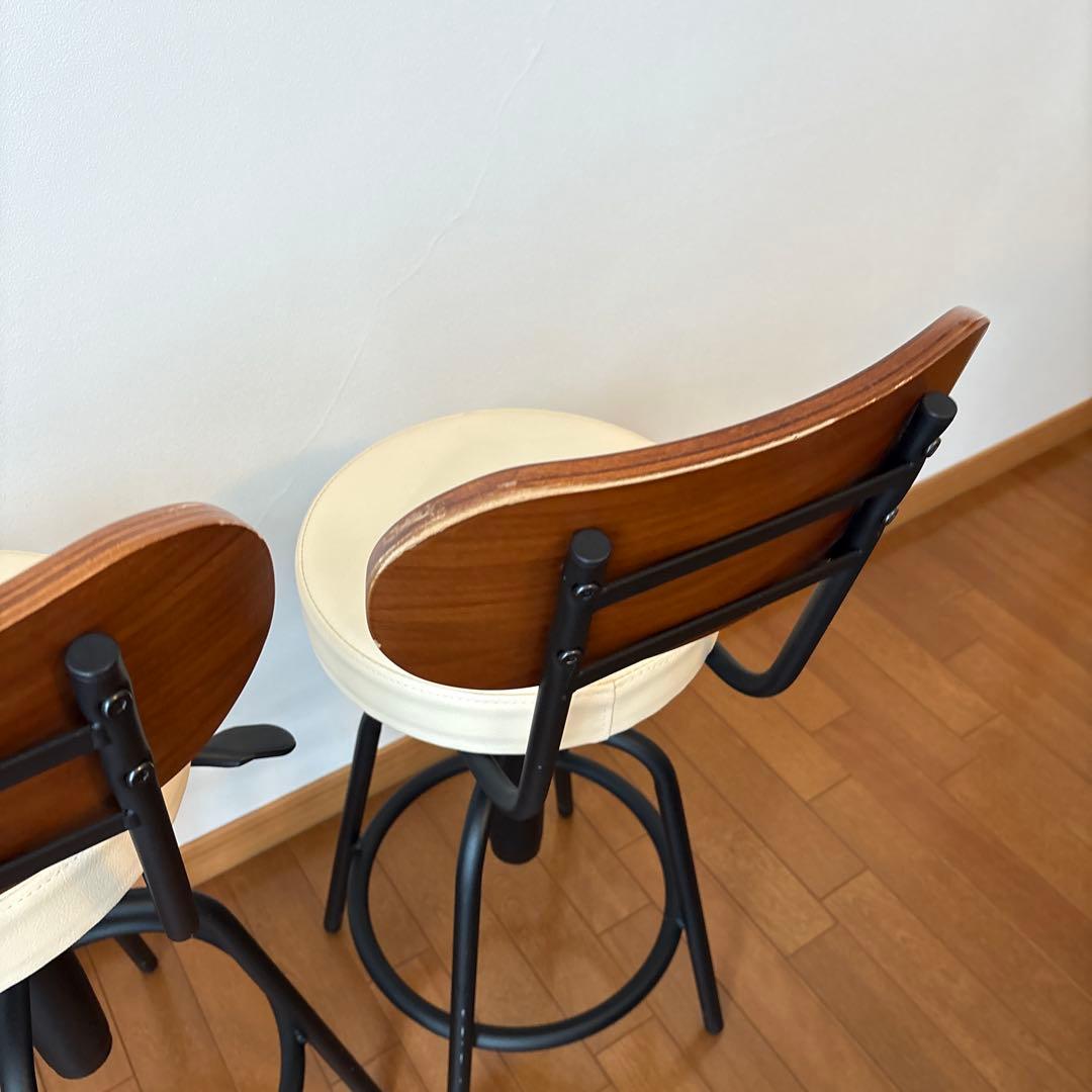 カウンターチェア2脚セット*ベージュ×ブラウン背もたれ　バーチェア スツール