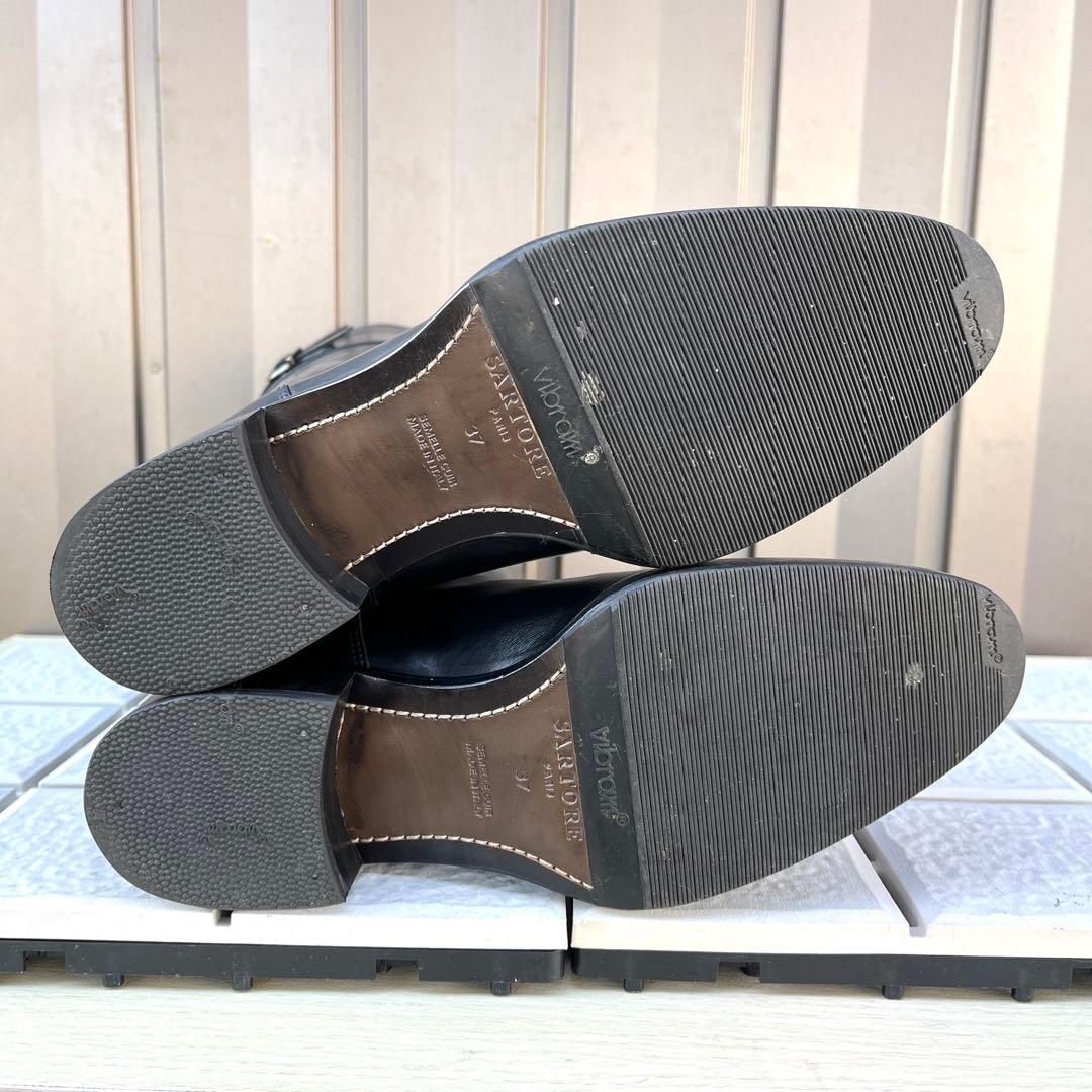 37 SARTORE ダブルベルト　ロングブーツ　黒　レザー　24