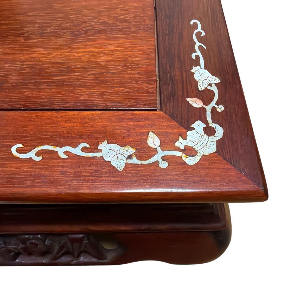 高級唐木 花台 螺鈿細工 透かし彫り 床の間 和インテリア 華道 飾り台