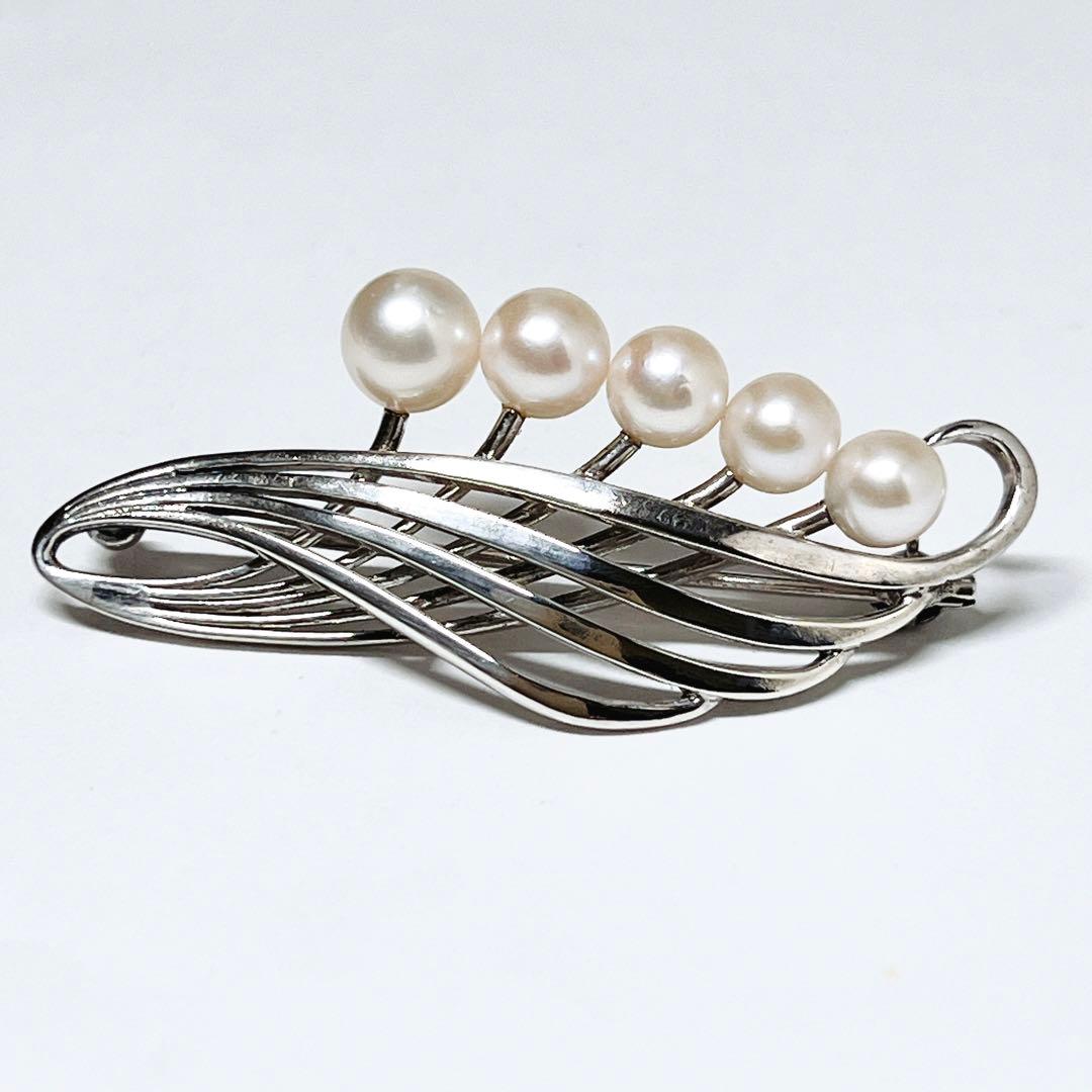 MIKIMOTO ミキモト パール　ブローチ　コサージュ　シルバー　リーフ